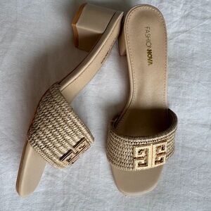 Fashion Nova Tan Woven Block Heels